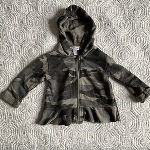 SPLENDID Olive Peplum Camo Hoodie Zip Sweatshirt